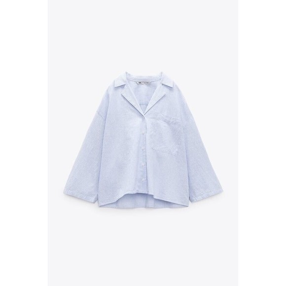ZARA Blue White STRIPED PAJAMA STYLE OVERSIZE BLOUSE Size S NEW - Picture 3 of 7